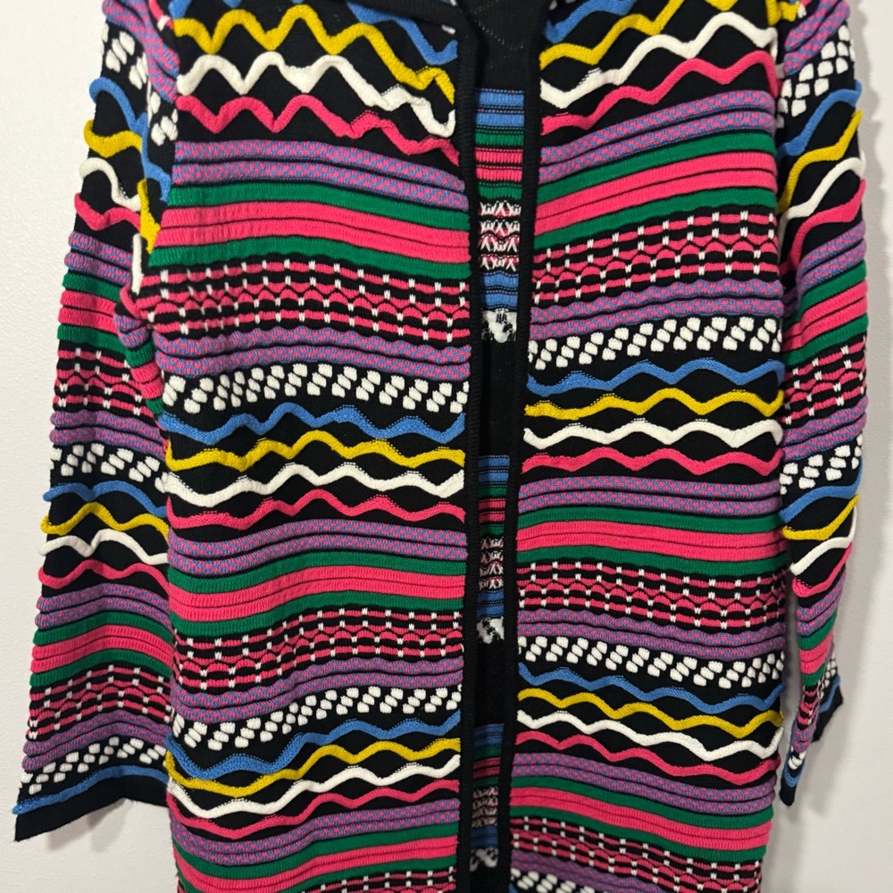 Sioni XL Multicolor Knit Cardigan Sweater Coat Boho Artsy Textured Longline - Picture 6 of 10